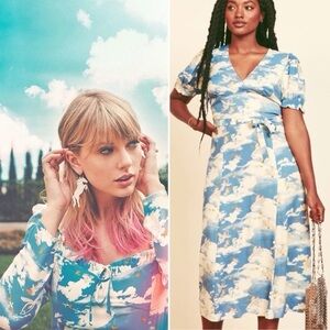 NWOT- Reformation Bee Midi Dress in Cielo Angel Print Blue White